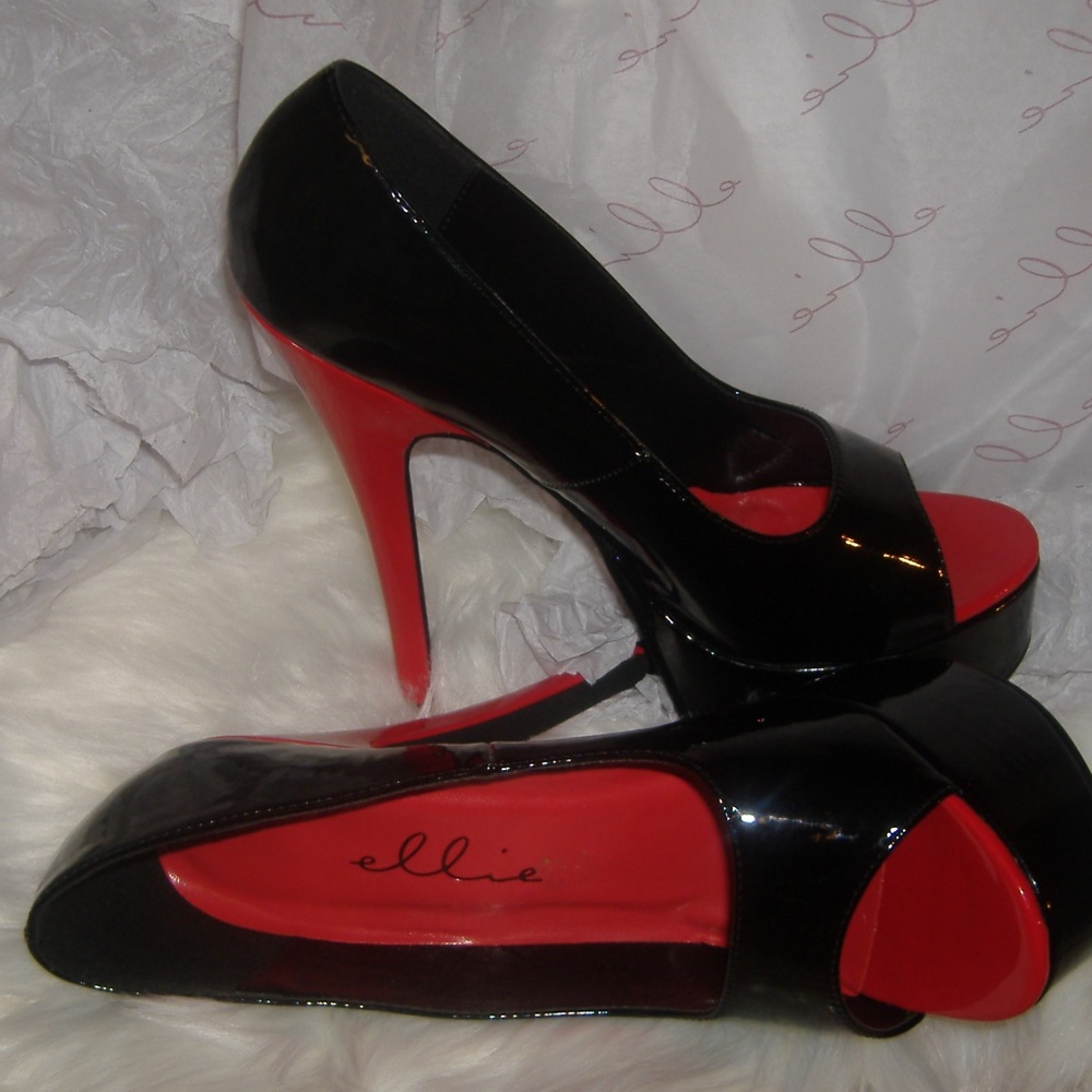 👠👠6'5 Stiletto Heel open Toe Pump Bl-Red Size 11